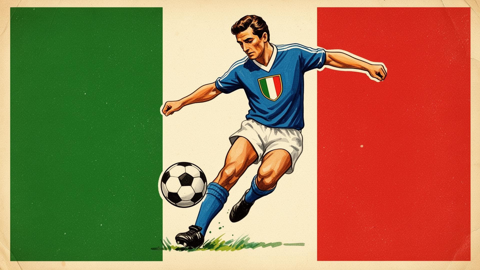 Affiche rétro illustrée d'un joueur de football italien
